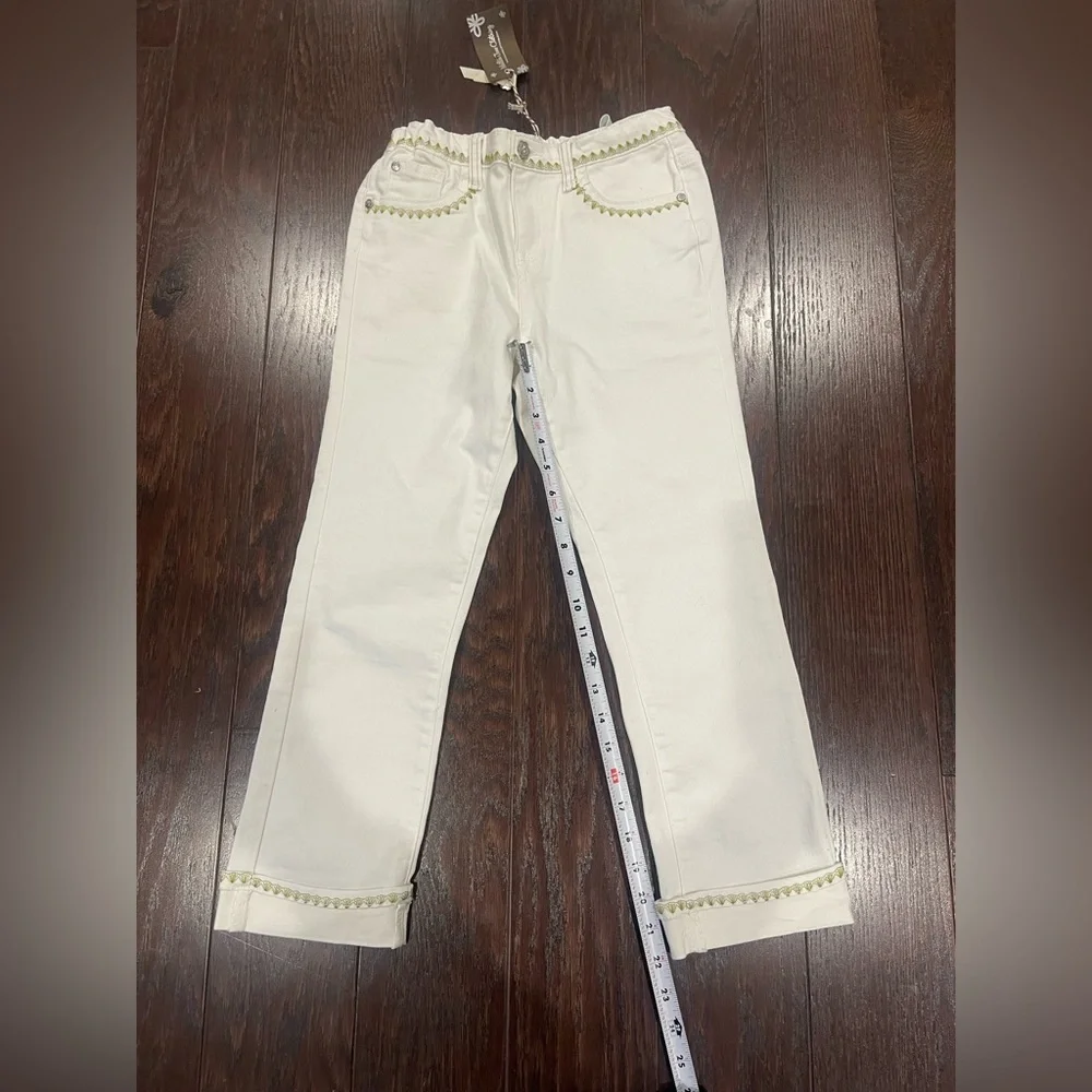 Matilda Jane Enchanted Garden Logan Crop Straight  White Jeans Girl Size 12 NEW